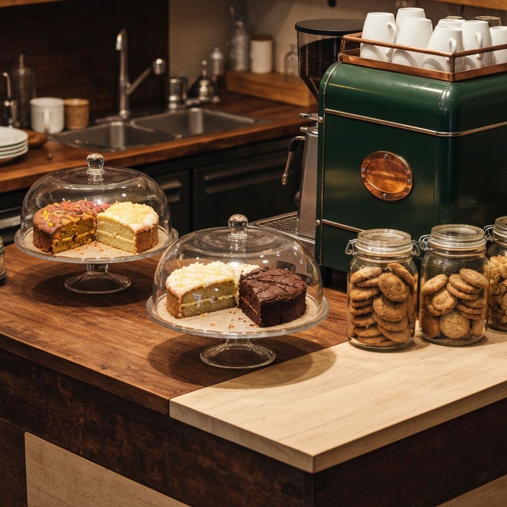 Fresh homemade cakes and coffee displayed at A Little Different Cafe counter